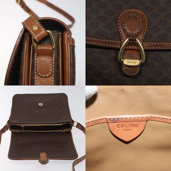 CELINE Macadam Canvas Shoulder Bag Pvc Leather Brown Gold - Picture 11 of 13